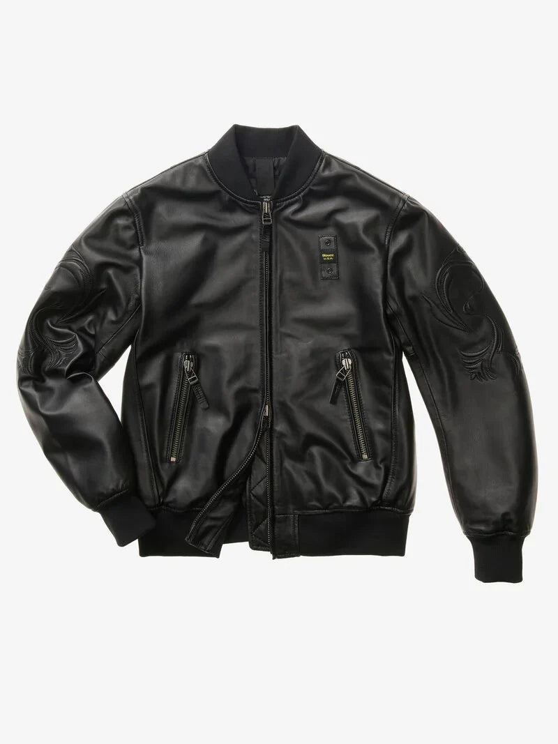 giacca pelle blauer donna ricami maniche