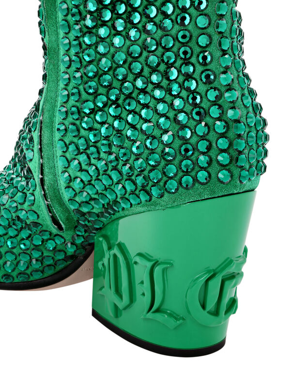 CowBoy Boots Mid Heels High Crystal