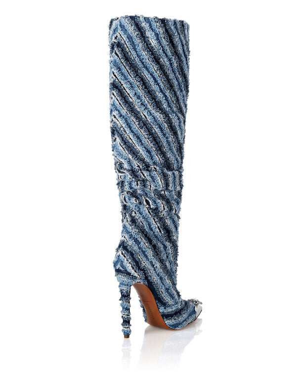 Mix Denim High Boots Hi-Heels