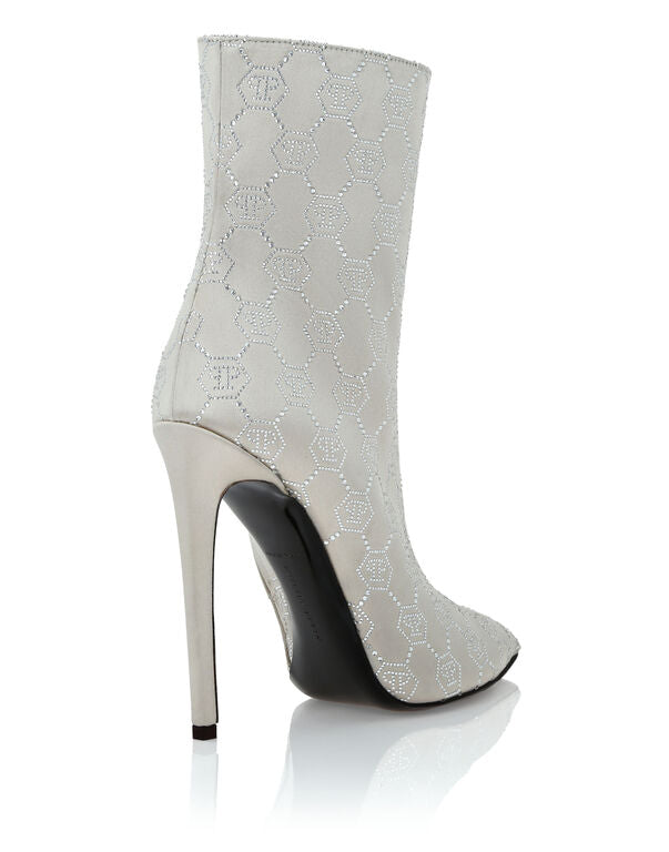 Satin Boots High Heels Mid Monogram Strass