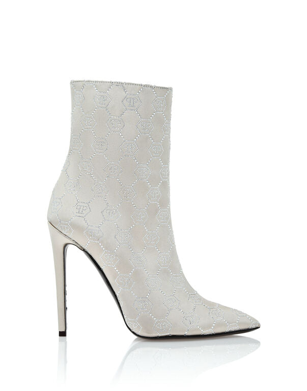 Satin Boots High Heels Mid Monogram Strass