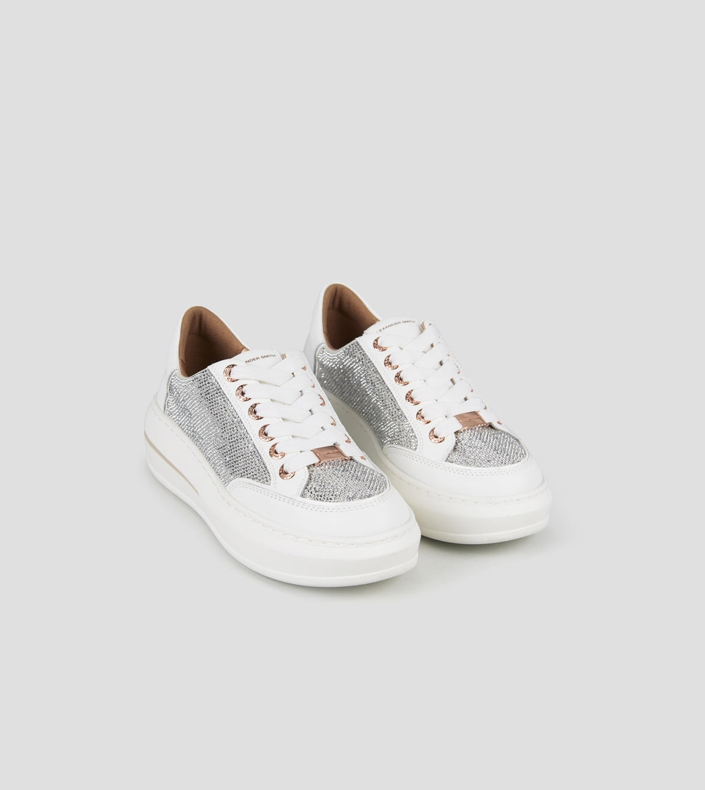 Lancaster Donna in pelle bianca con inserti in strass argento Alexander Smith