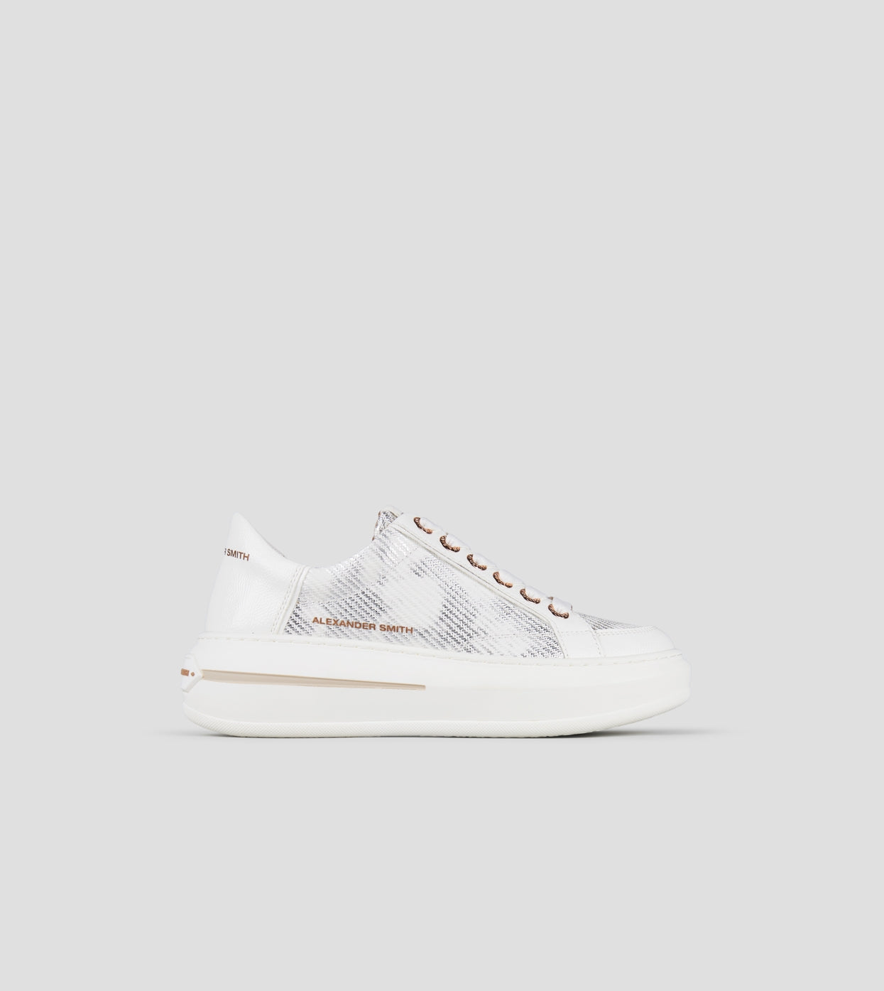 Lancaster Donna in pelle bianca con inserto in laminato nuvolato Alexander Smith