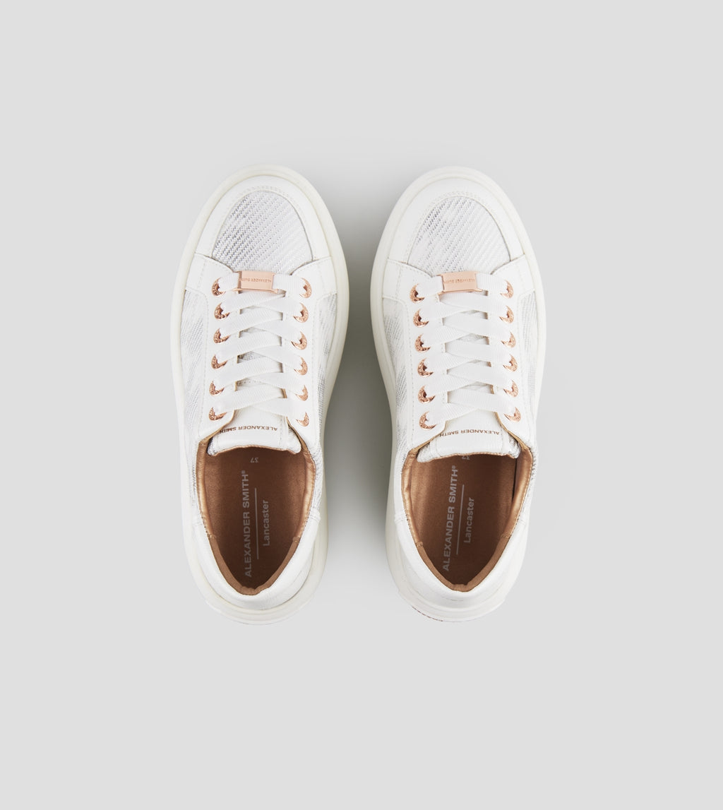Lancaster Donna in pelle bianca con inserto in laminato nuvolato Alexander Smith