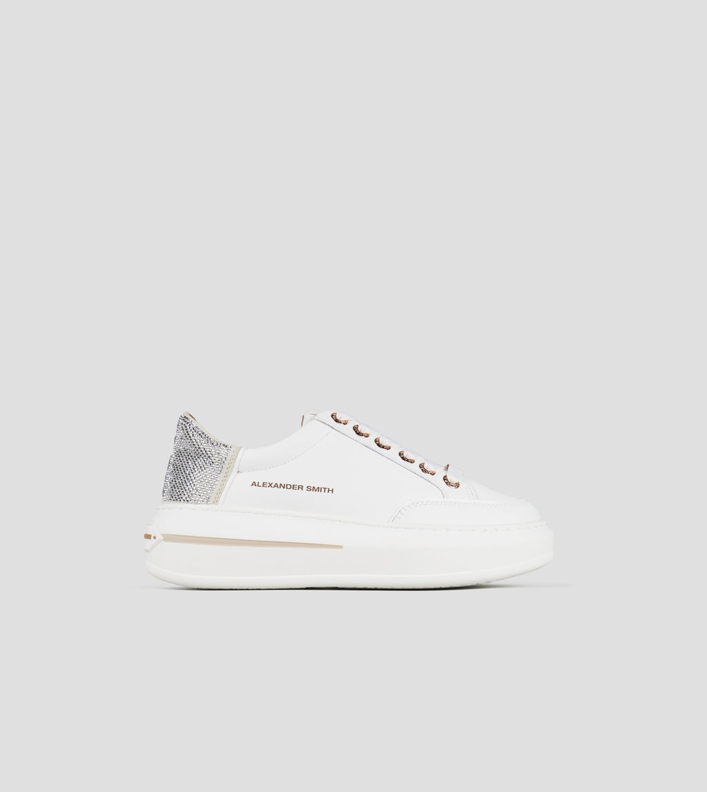 Lancaster Donna in pelle bianca e tallone con strass argento Alexander Smith