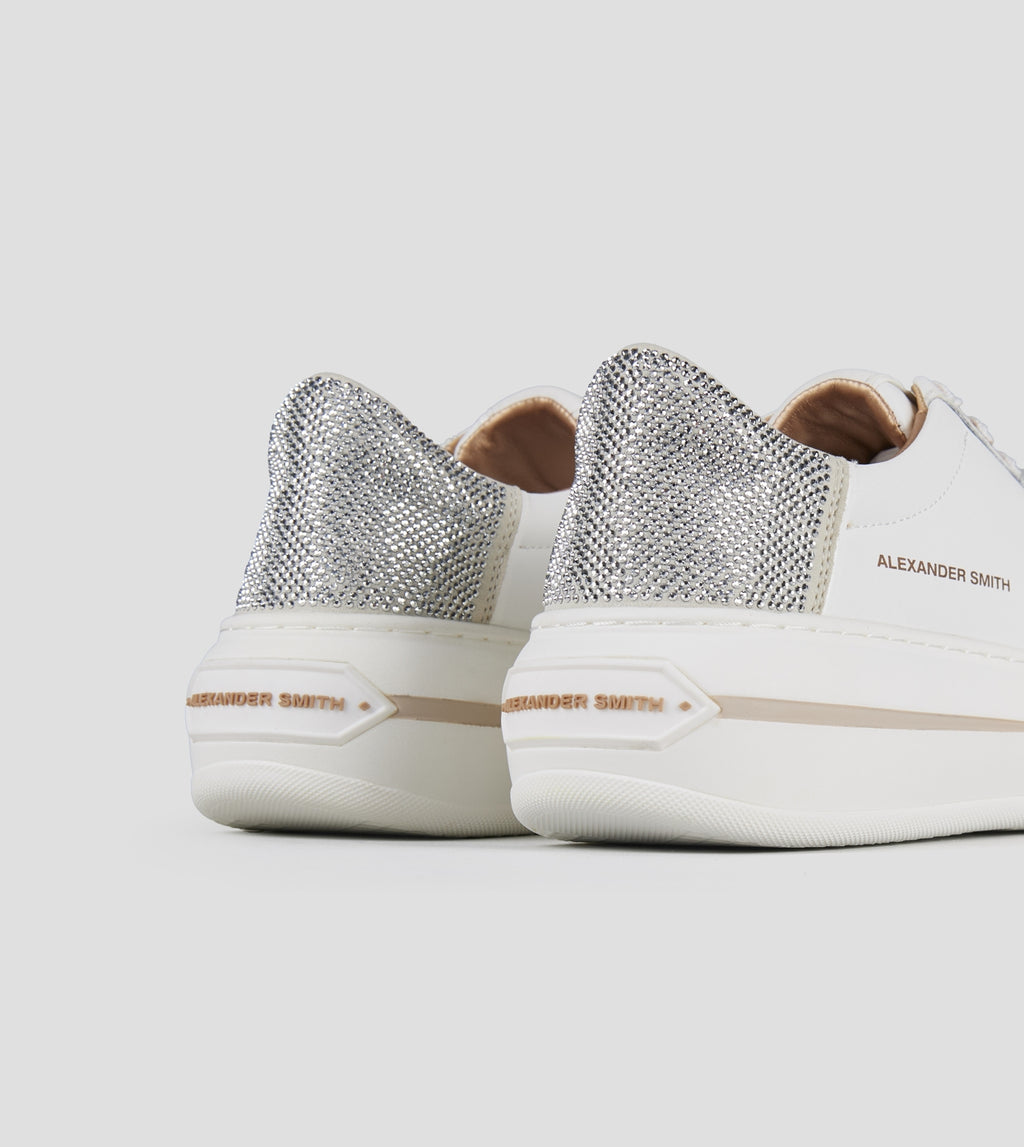 Lancaster Donna in pelle bianca e tallone con strass argento Alexander Smith