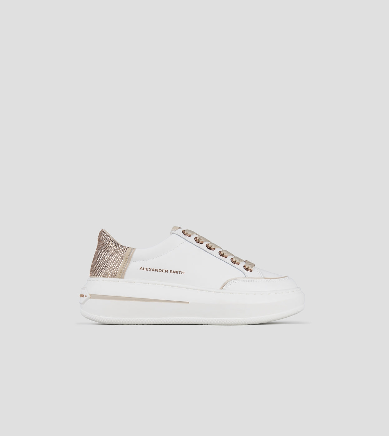 Lancaster Donna in pelle bianca e tallone con strass beige Alexander Smith
