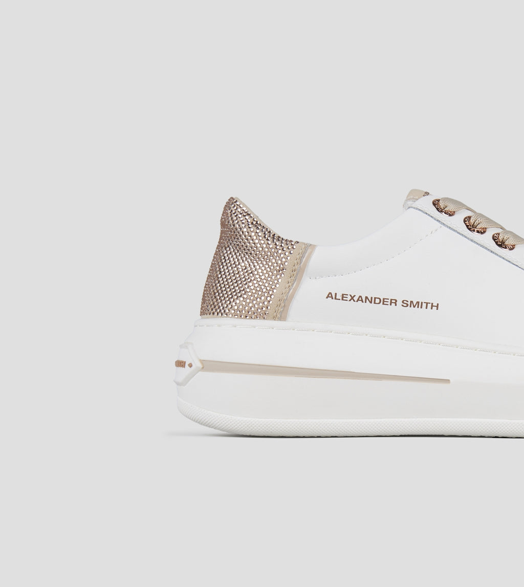 Lancaster Donna in pelle bianca e tallone con strass beige Alexander Smith