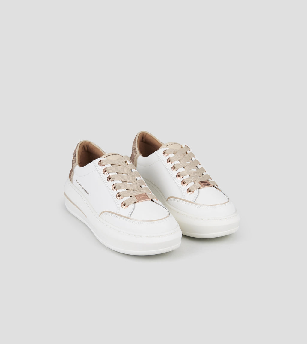 Lancaster Donna in pelle bianca e tallone con strass beige Alexander Smith