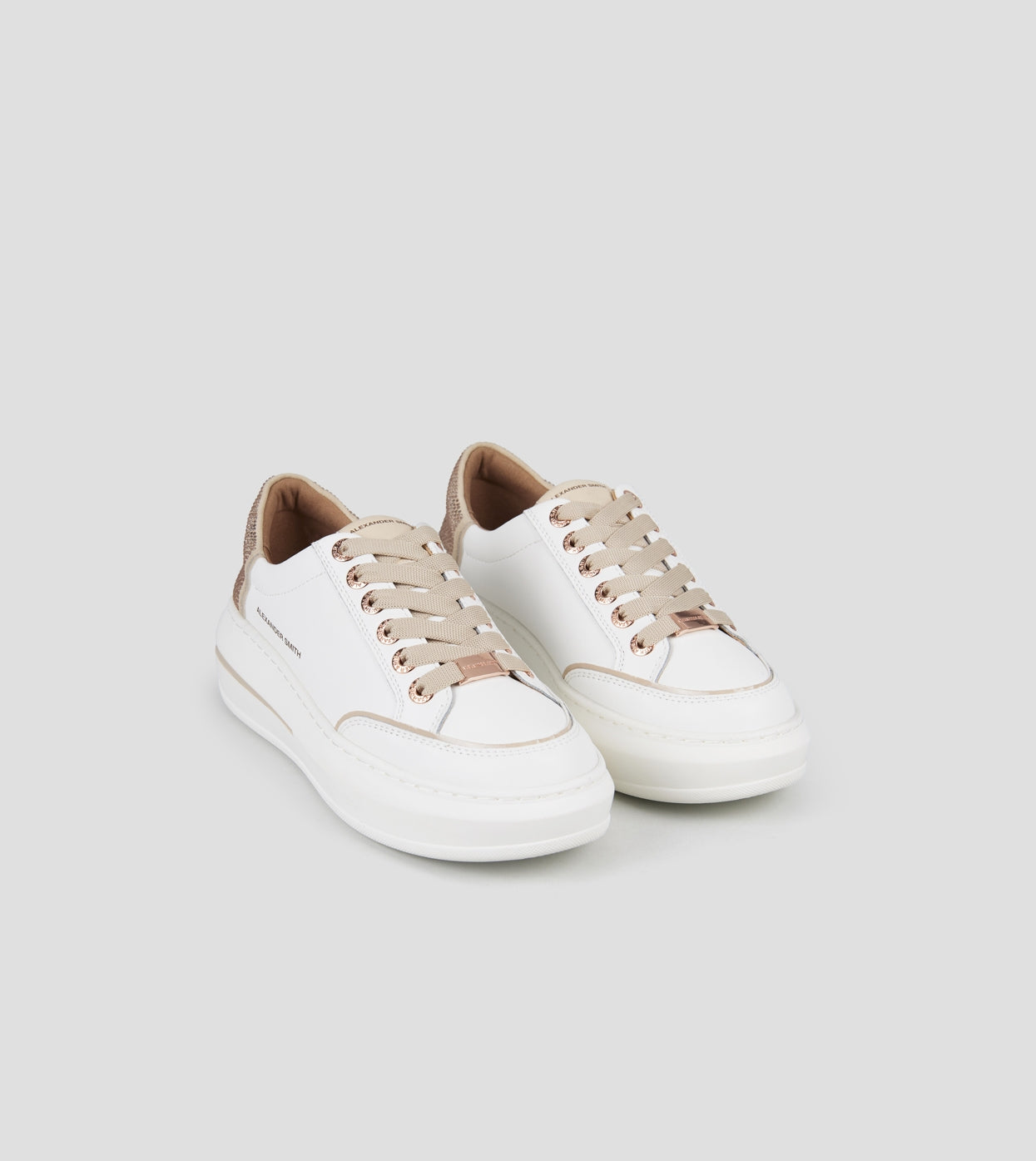Lancaster Donna in pelle bianca e tallone con strass beige Alexander Smith
