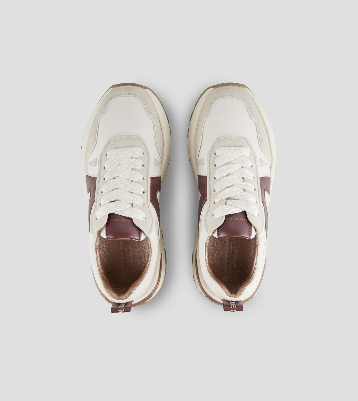 Liverpool Donna in pelle e suede bianco con logo laterale bordeaux  Alexander Smith