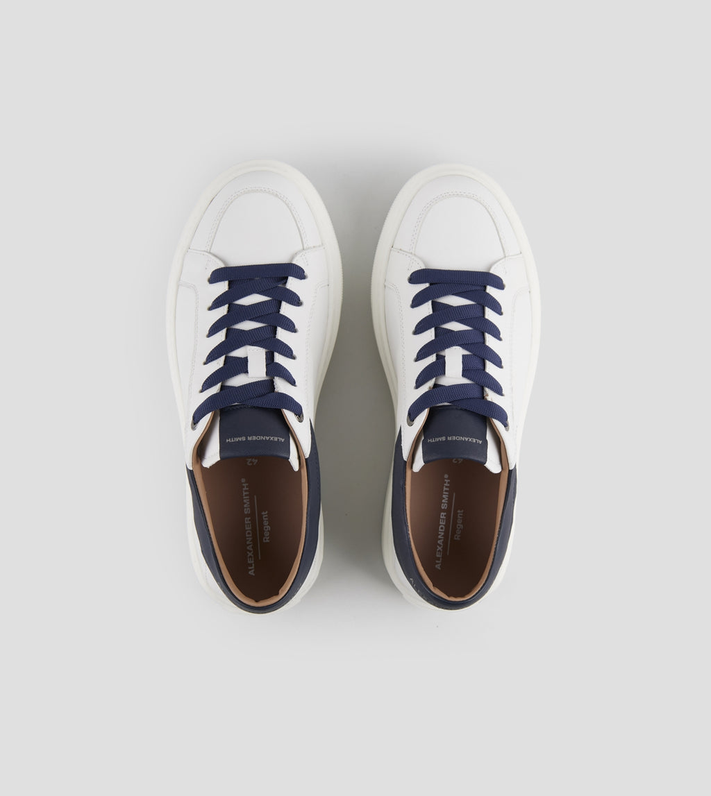 Regent Uomo in pelle di capra bianca e dettagli blu Alexander Smith