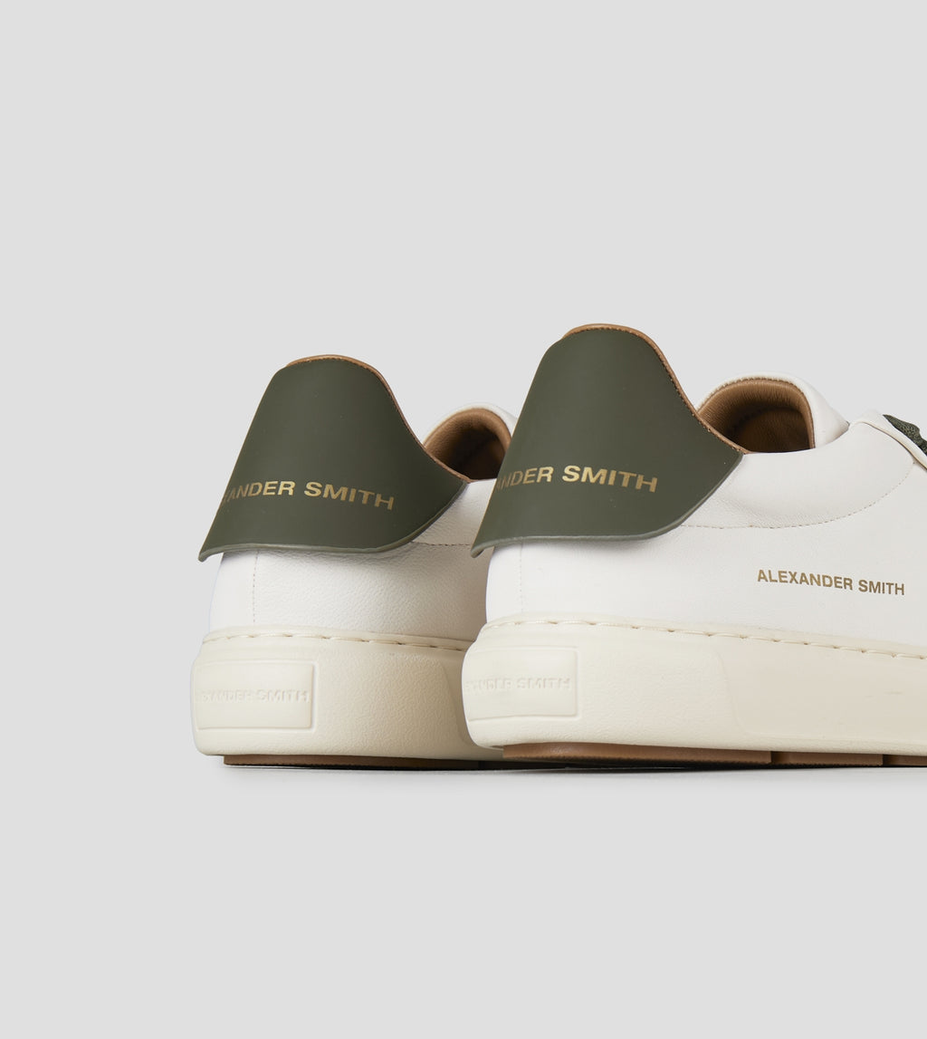 Soho Uomo in nappa bianca e tallone in pelle verde militare Alexander Smith