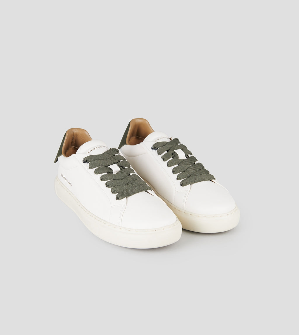 Soho Uomo in nappa bianca e tallone in pelle verde militare Alexander Smith