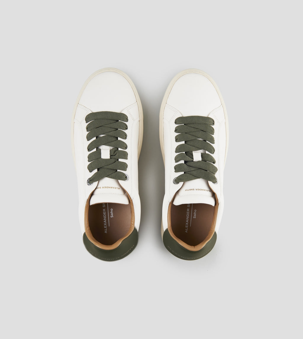 Soho Uomo in nappa bianca e tallone in pelle verde militare Alexander Smith