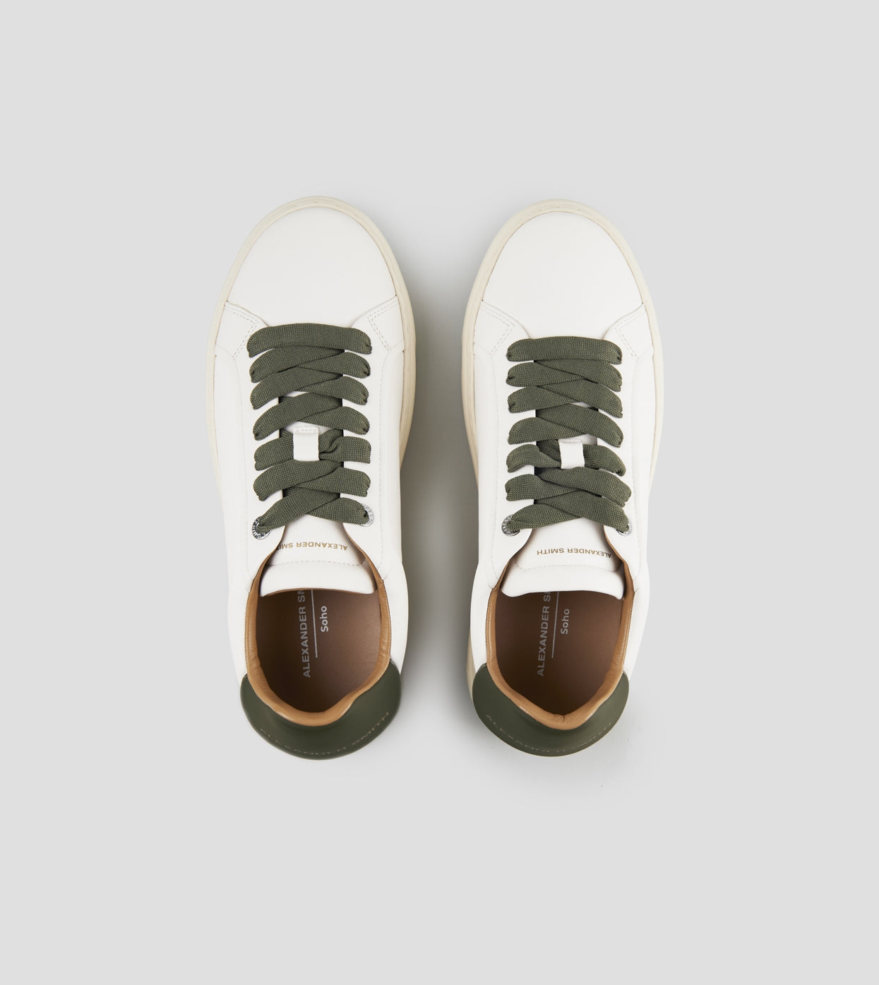 Soho Uomo in nappa bianca e tallone in pelle verde militare Alexander Smith