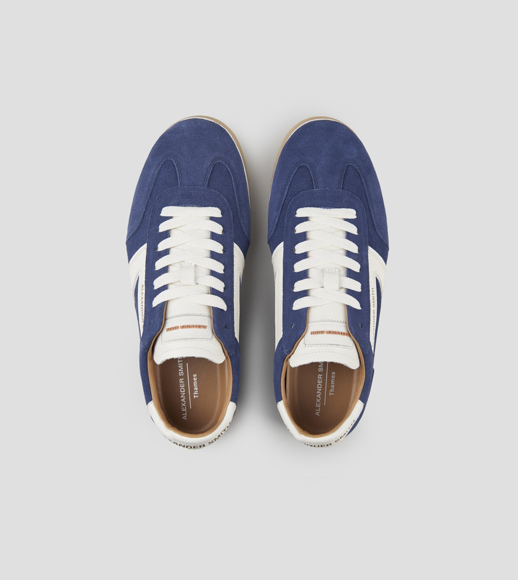 Thames Uomo in camoscio blu con logo bianco Alexander Smith