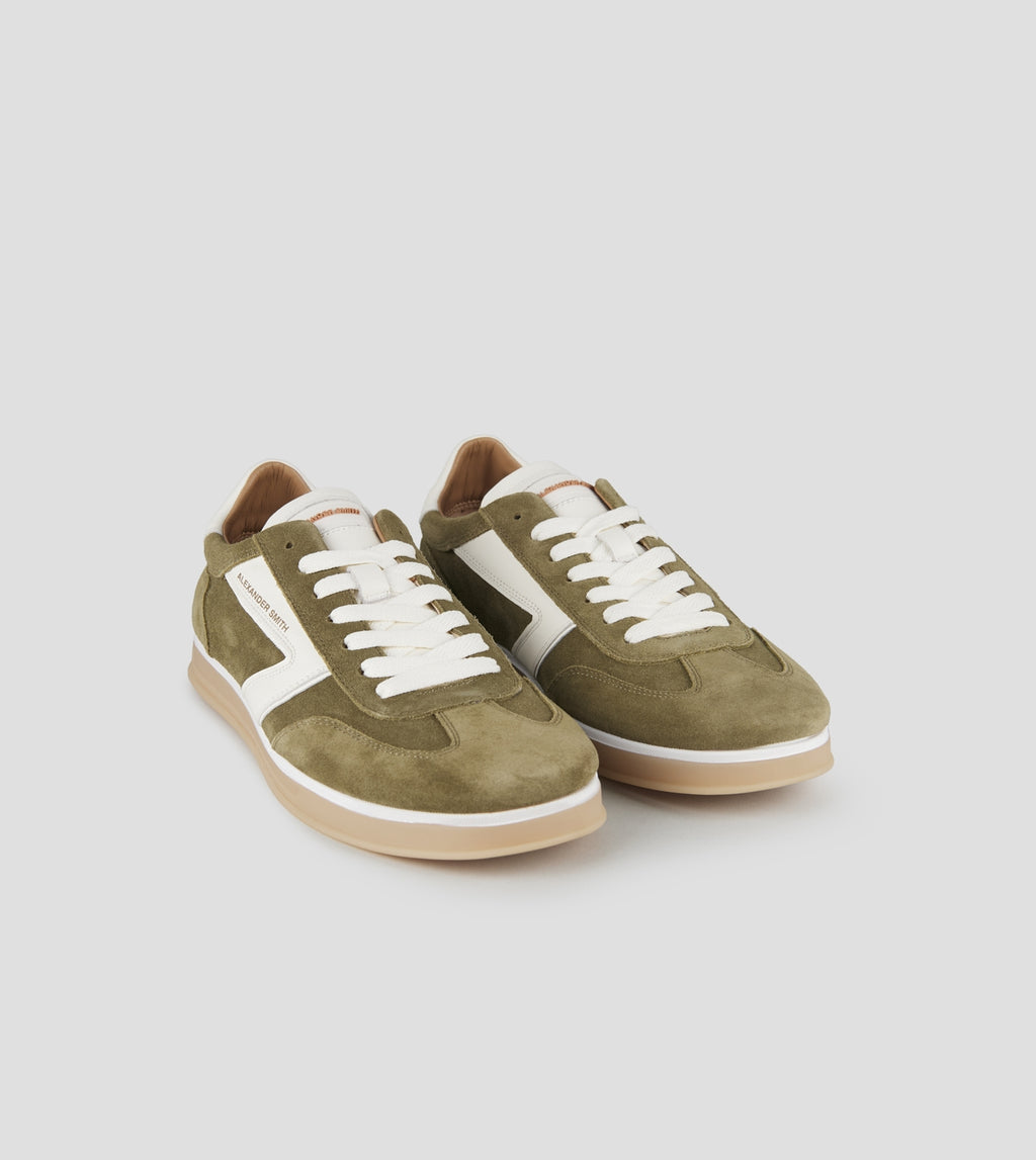 Thames Uomo in camoscio verde militare e logo bianco Alexander Smith