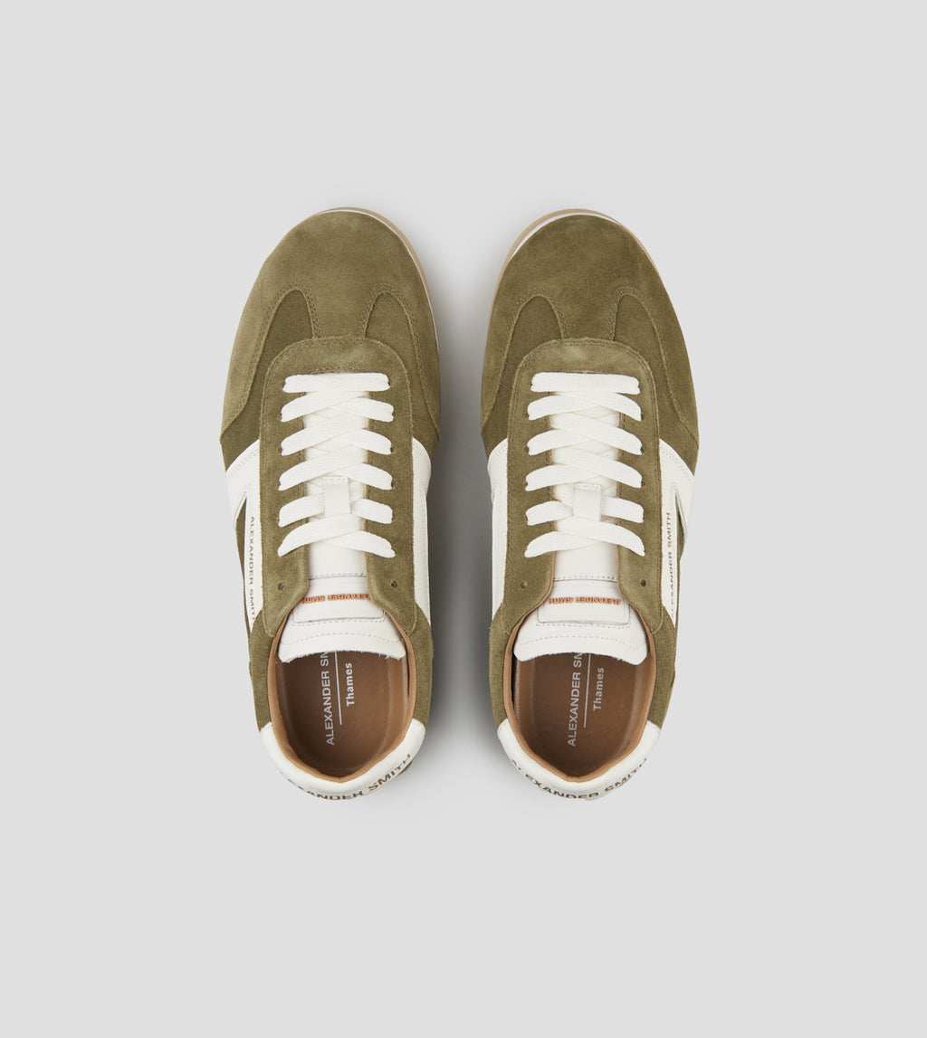 Thames Uomo in camoscio verde militare e logo bianco Alexander Smith