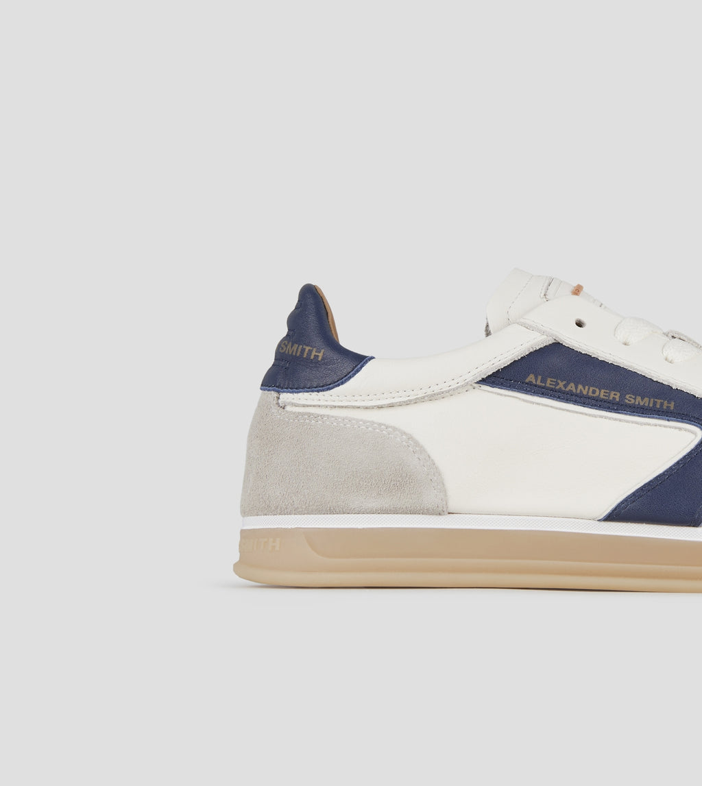 Thames Uomo in pelle bianca, camoscio grigio e logo blu Alexander Smith