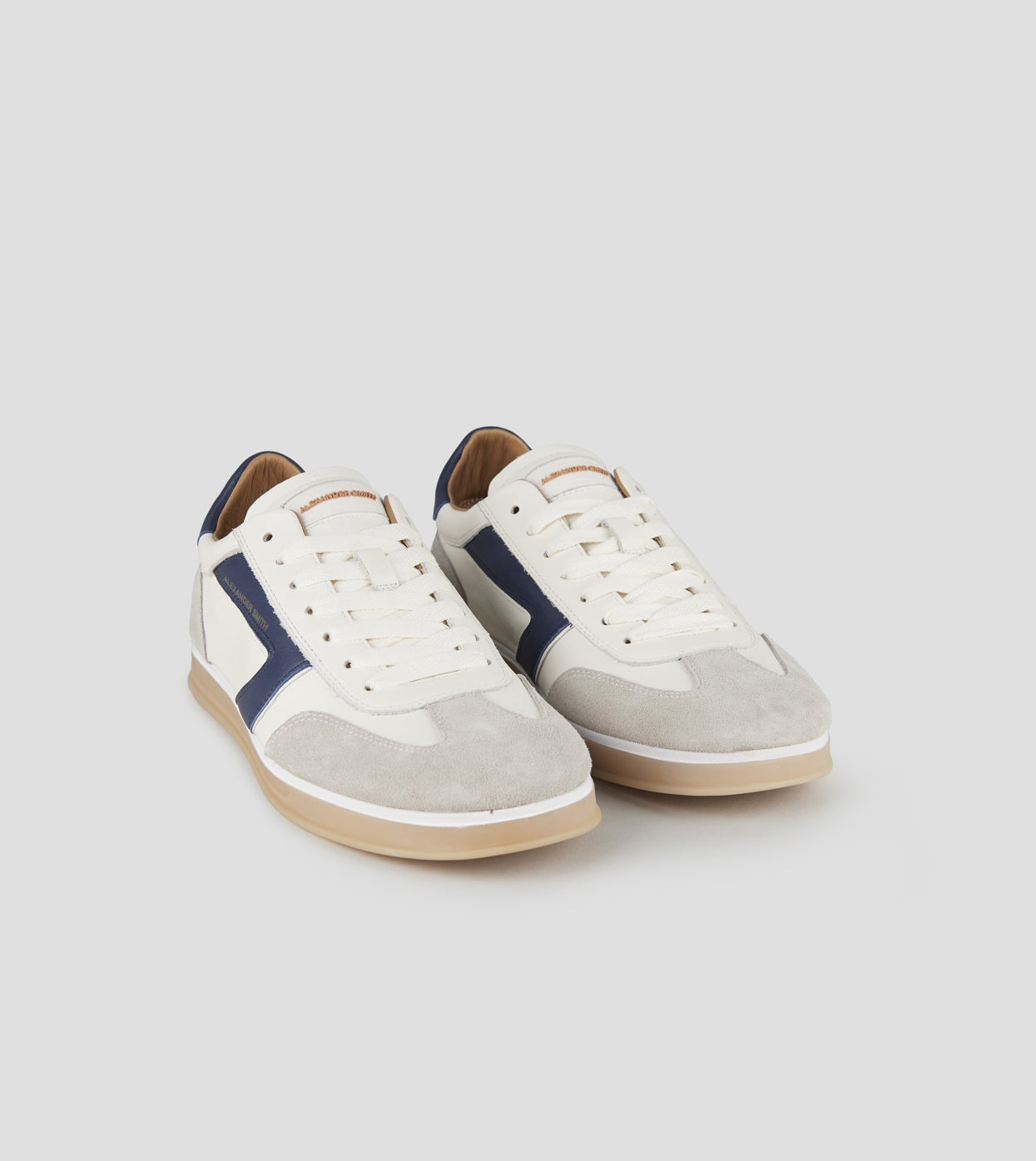 Thames Uomo in pelle bianca, camoscio grigio e logo blu Alexander Smith