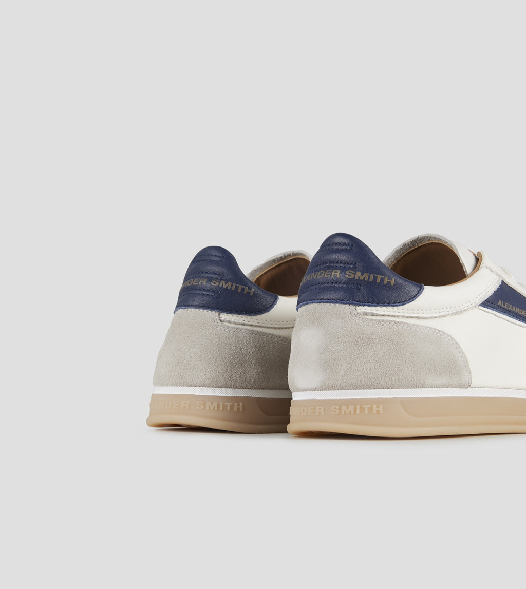 Thames Uomo in pelle bianca, camoscio grigio e logo blu Alexander Smith