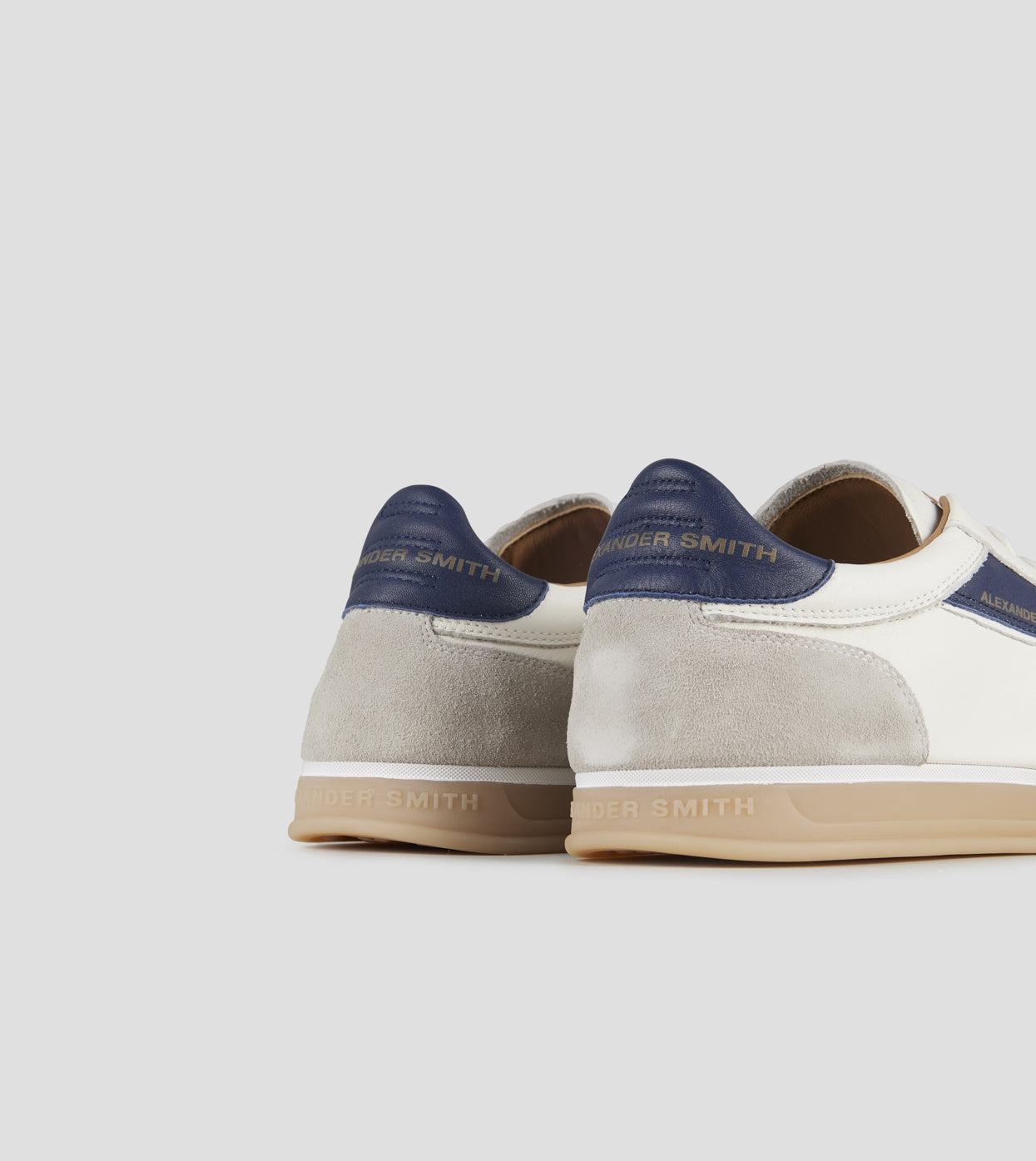 Thames Uomo in pelle bianca, camoscio grigio e logo blu Alexander Smith