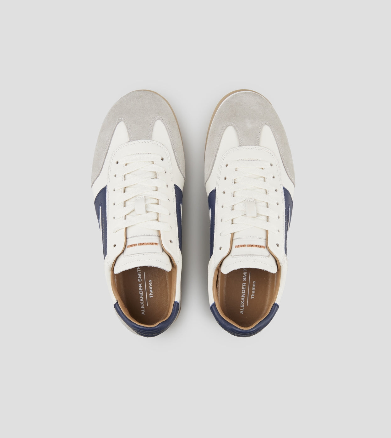 Thames Uomo in pelle bianca, camoscio grigio e logo blu Alexander Smith