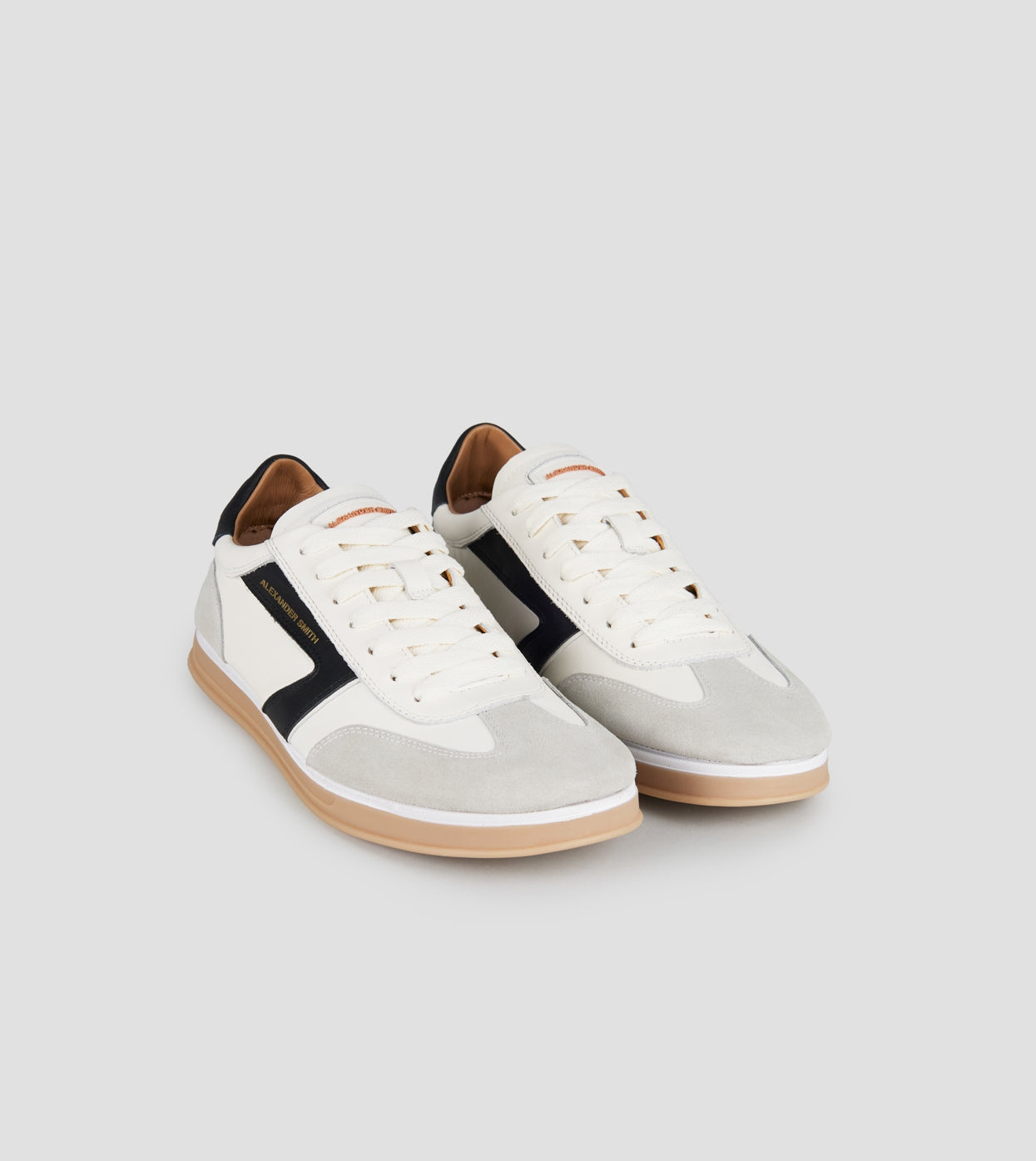 Thames Uomo in pelle bianca, camoscio grigio e logo nero Alexander Smith