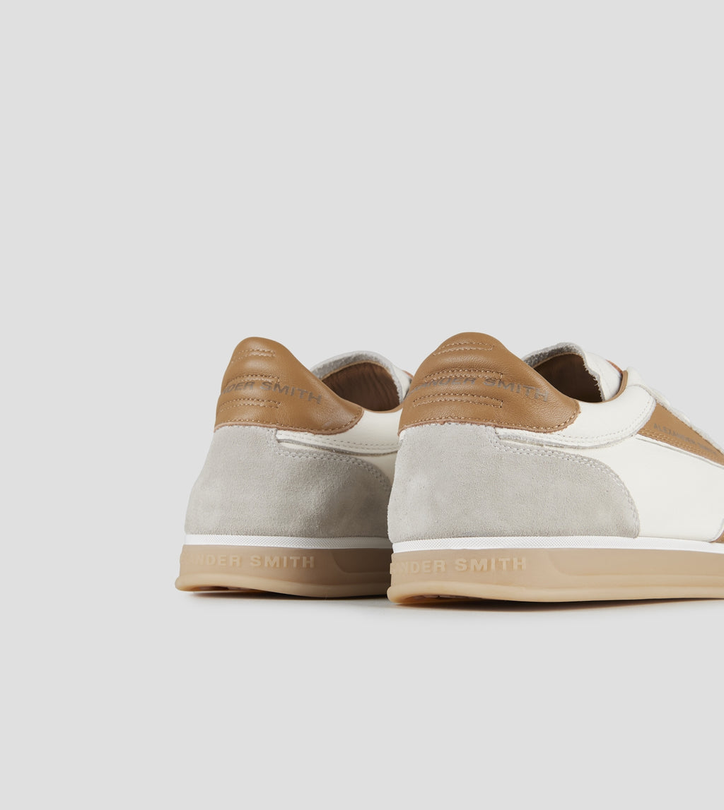 Thames Uomo in pelle bianca, camoscio grigio e logo sabbia Alexander Smith