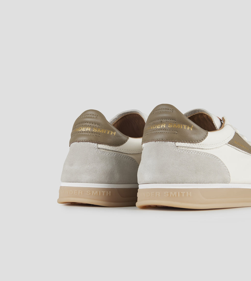 Thames Uomo in pelle bianca, camoscio grigio e logo verde oliva Alexander Smith