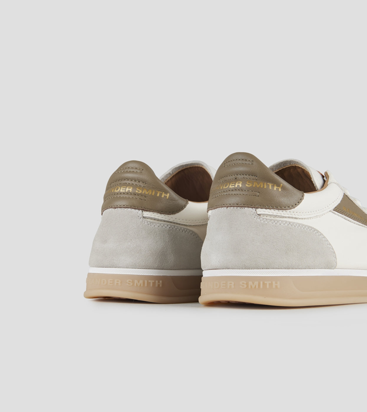 Thames Uomo in pelle bianca, camoscio grigio e logo verde oliva Alexander Smith