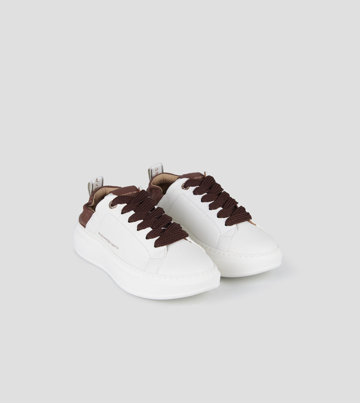 Webley Donna in nappa bianca e tallone arricciato marrone Alexander Smith