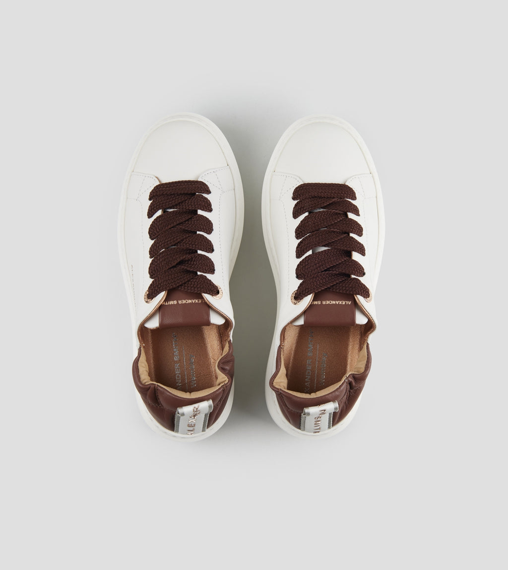 Webley Donna in nappa bianca e tallone arricciato marrone Alexander Smith