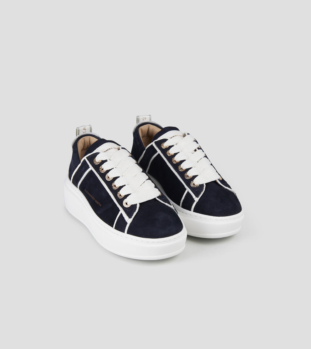 Wembley Alta Donna in camoscio blu e dettagli in pelle bianca Alexander Smith