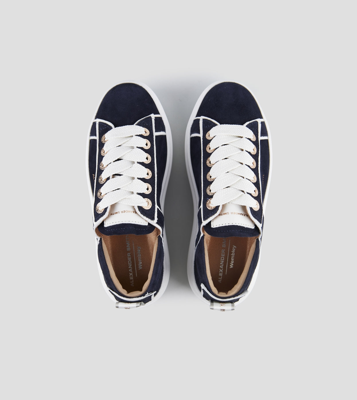 Wembley Alta Donna in camoscio blu e dettagli in pelle bianca Alexander Smith