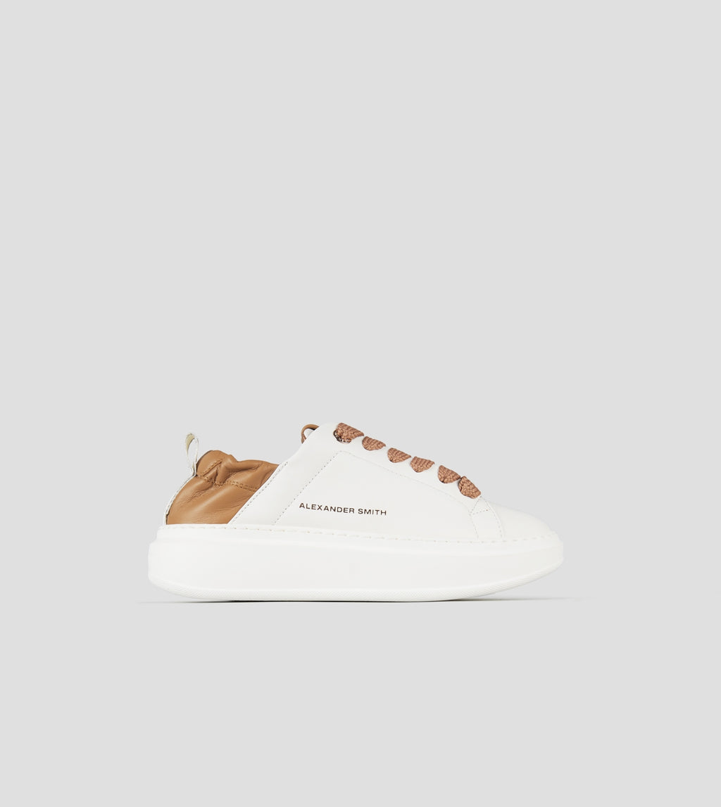Wembley Donna in nappa bianca e tallone arricciato beige Alexander Smith