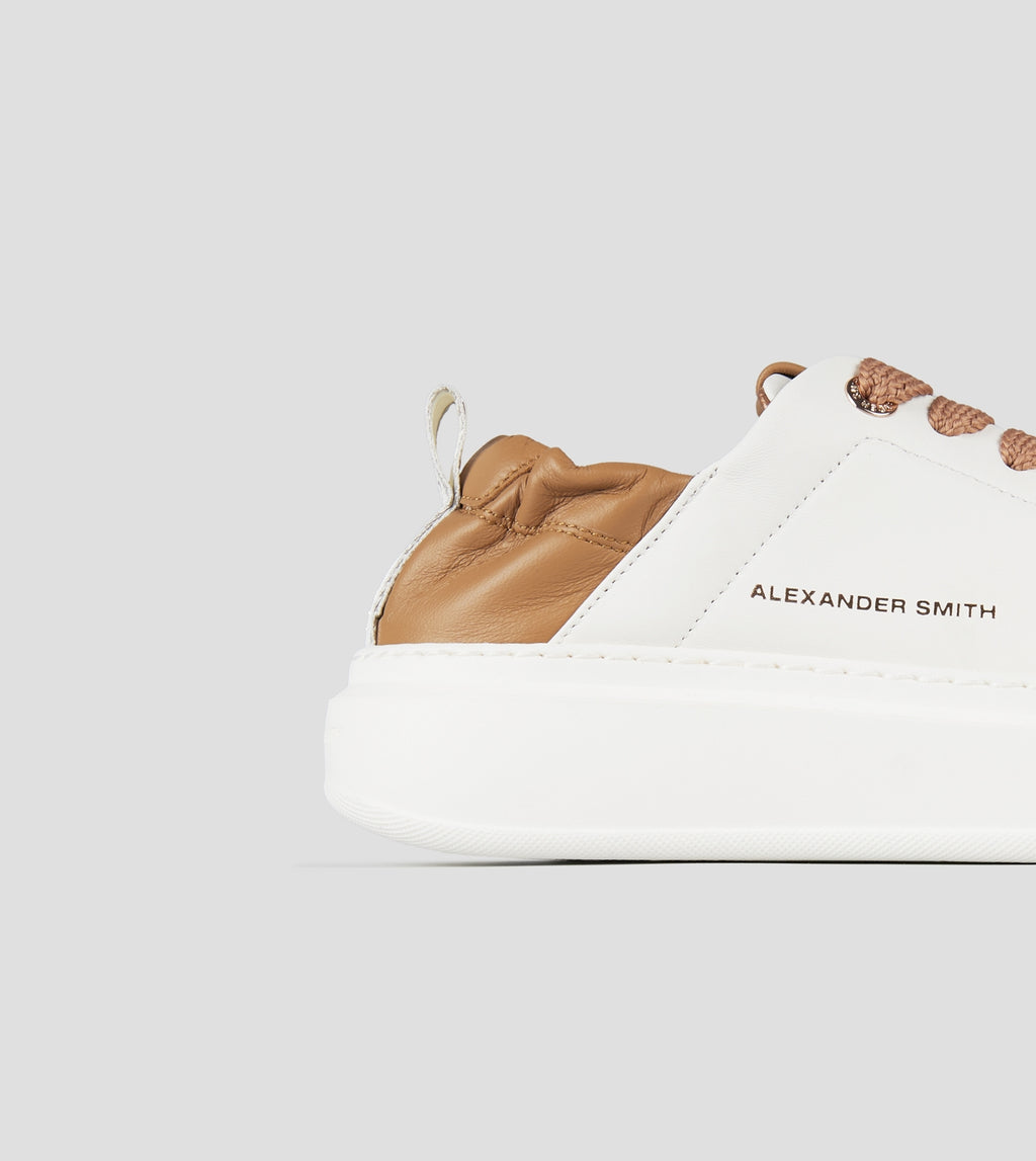 Wembley Donna in nappa bianca e tallone arricciato beige Alexander Smith