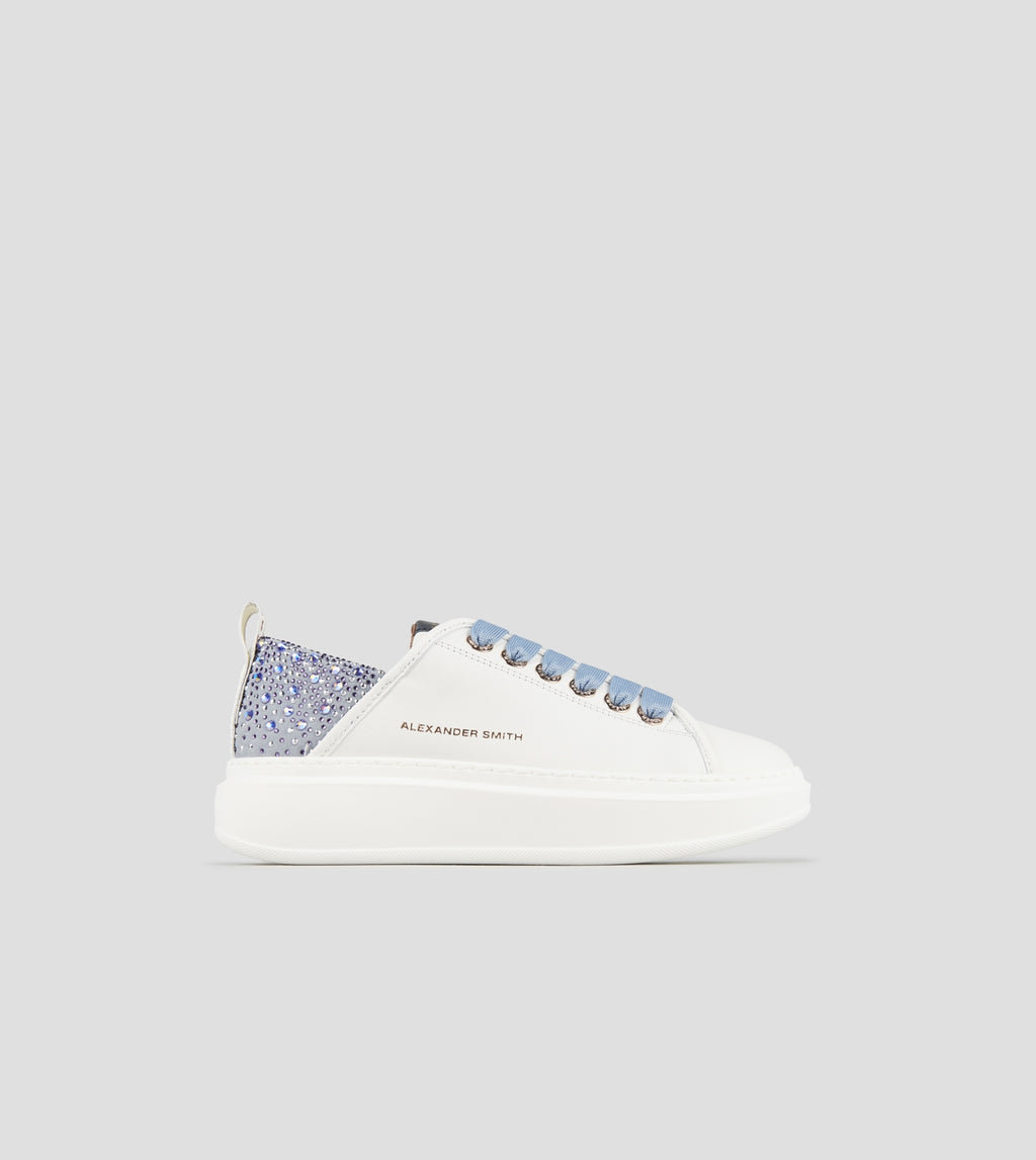 Wembley Donna in pelle bianca e tallone azzurro con strass Alexander Smith