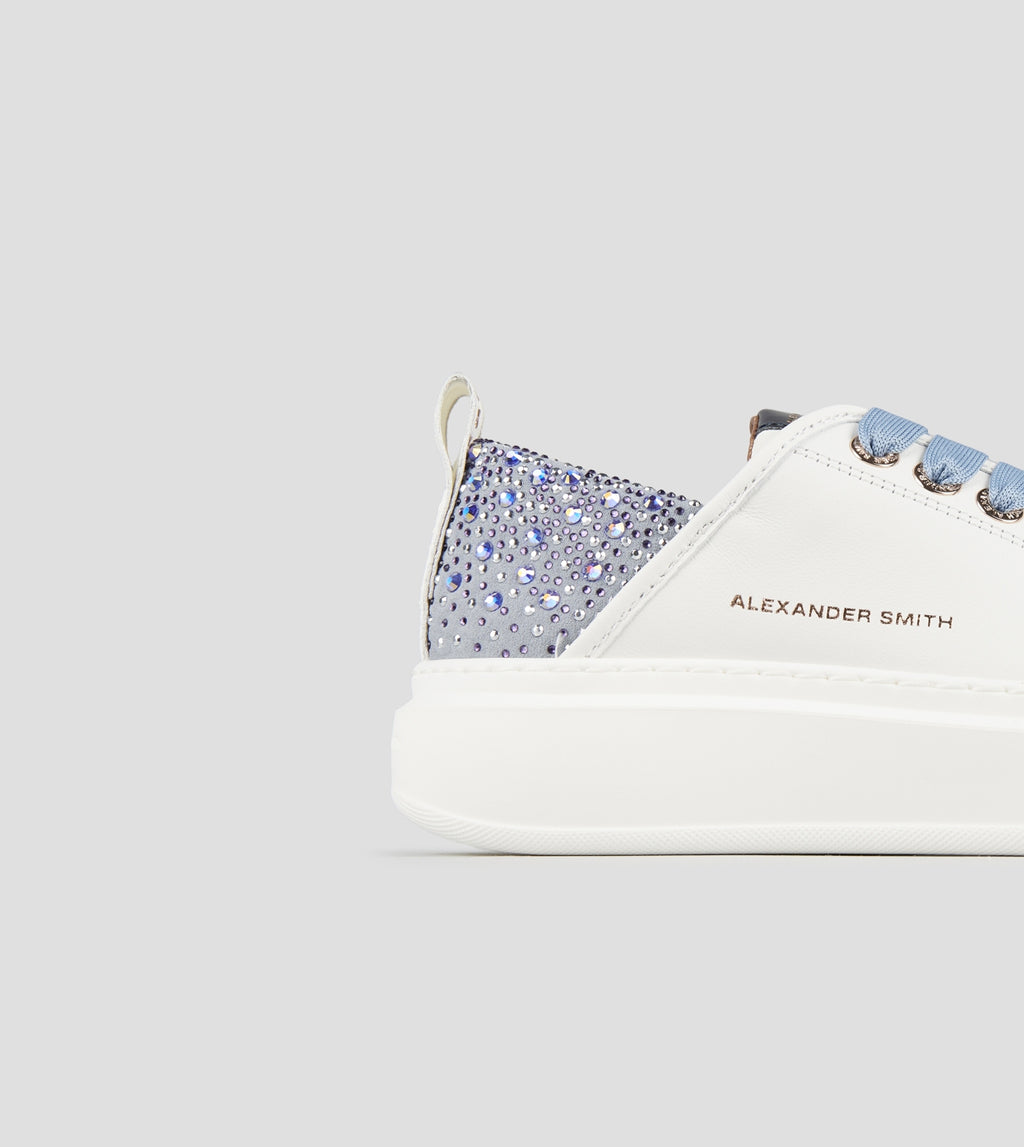 Wembley Donna in pelle bianca e tallone azzurro con strass Alexander Smith