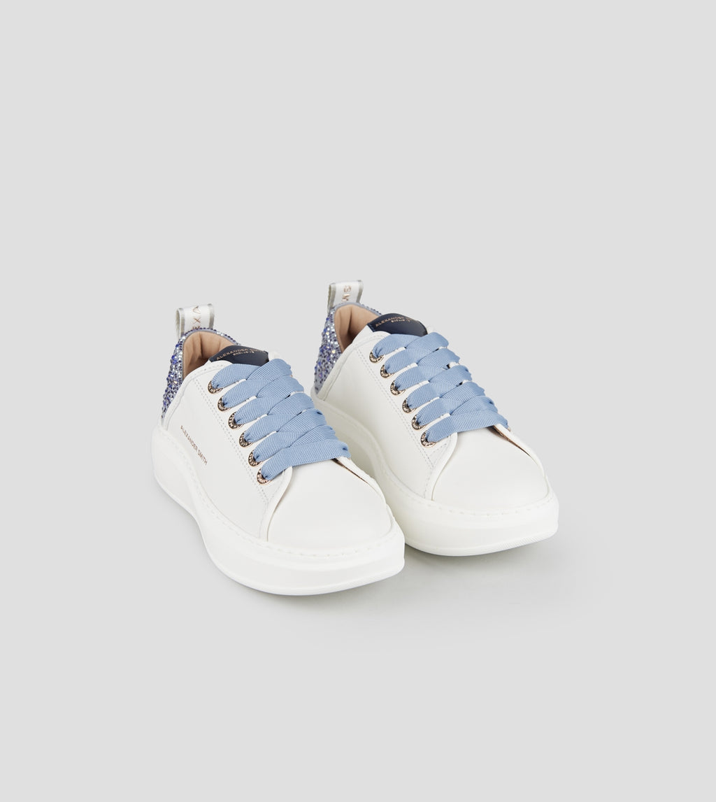 Wembley Donna in pelle bianca e tallone azzurro con strass Alexander Smith