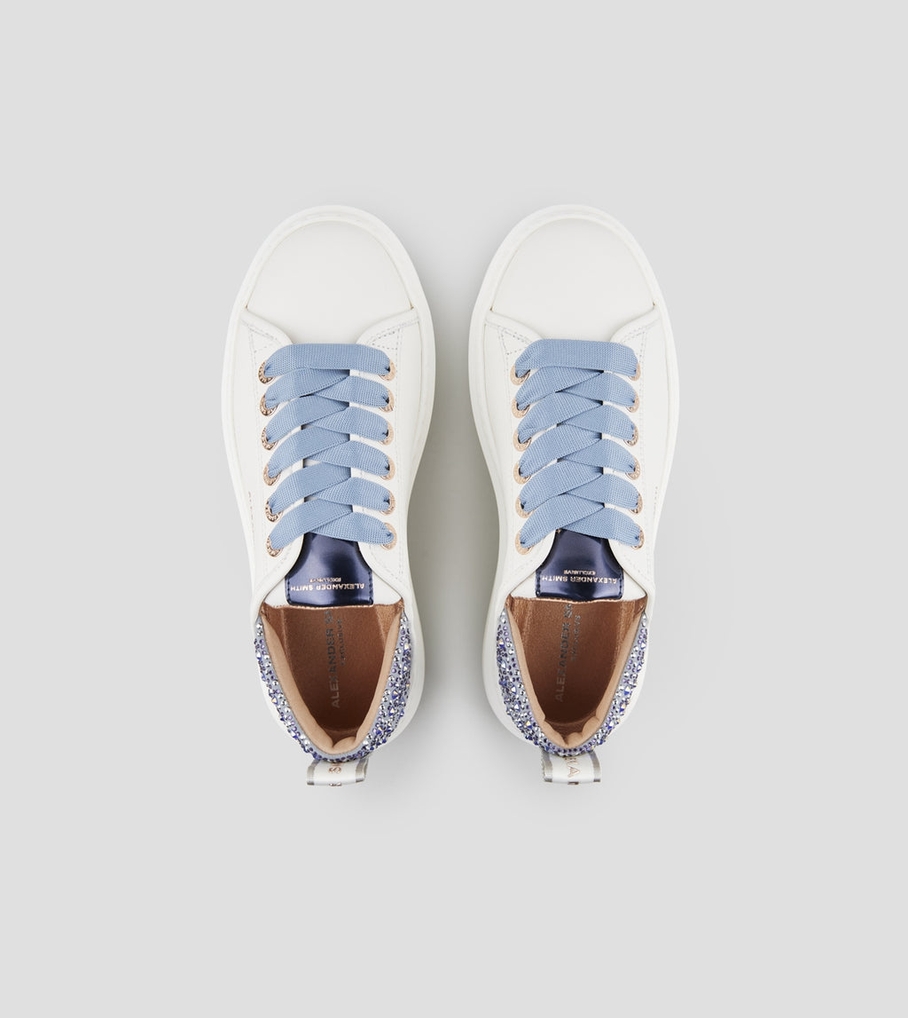 Wembley Donna in pelle bianca e tallone azzurro con strass Alexander Smith