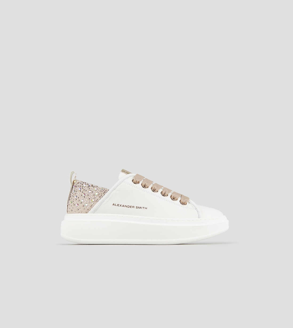 Wembley Donna in pelle bianca e tallone beige con strass Alexander Smith