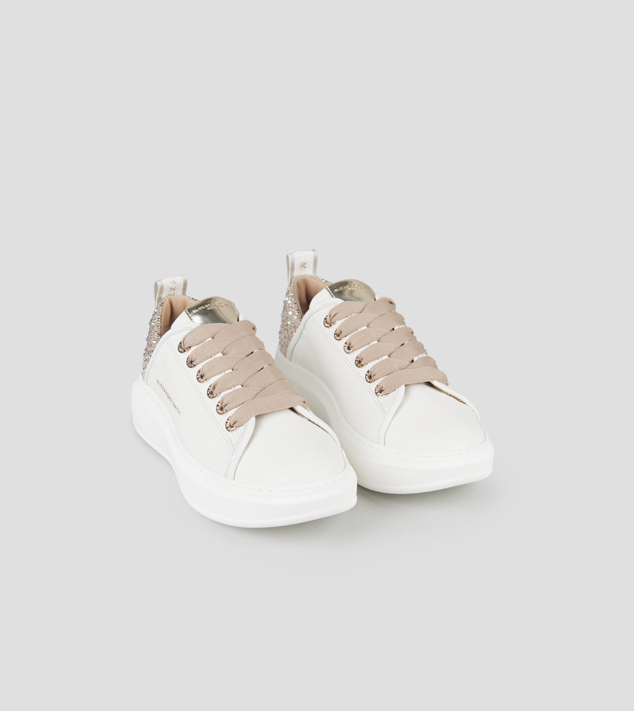 Wembley Donna in pelle bianca e tallone beige con strass Alexander Smith