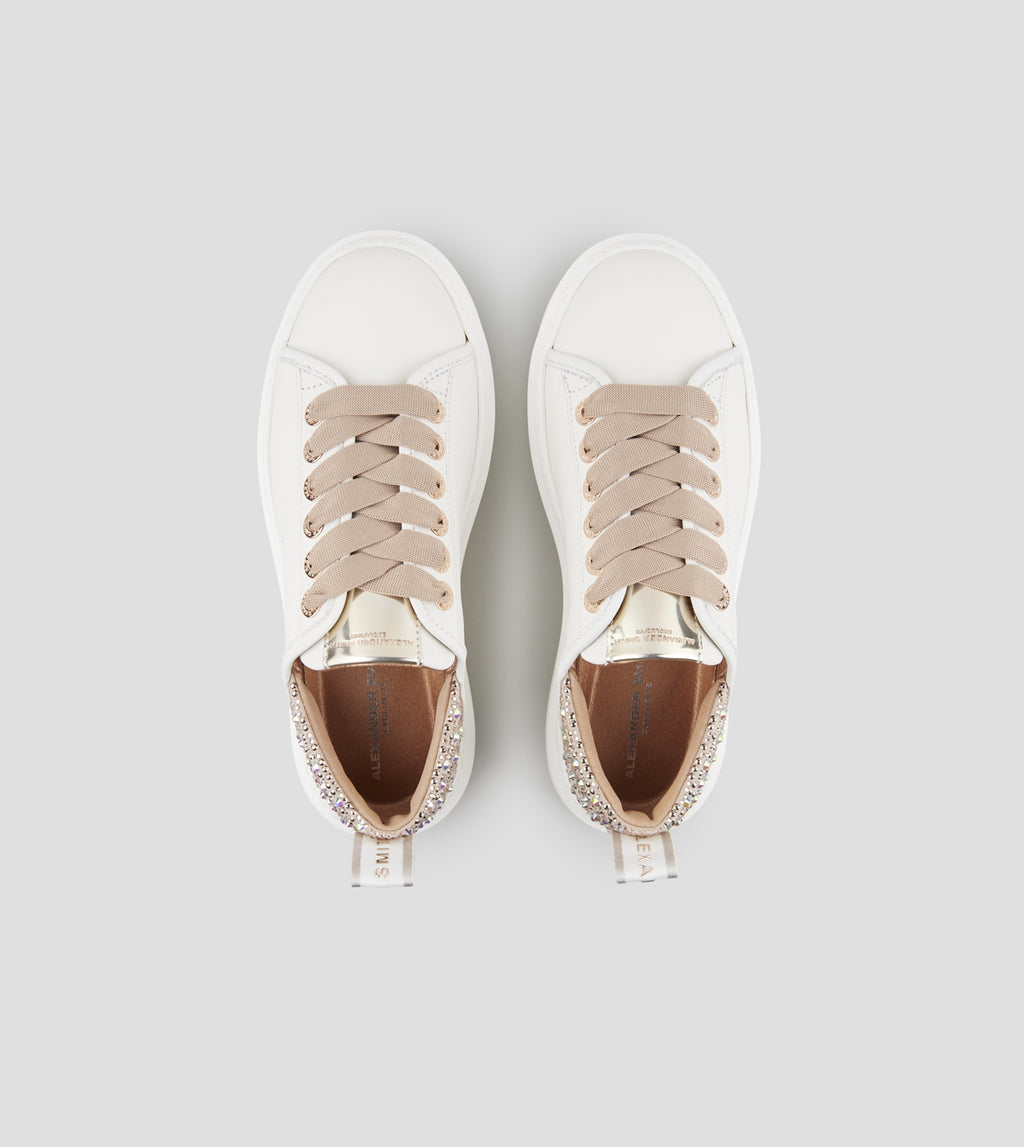 Wembley Donna in pelle bianca e tallone beige con strass Alexander Smith