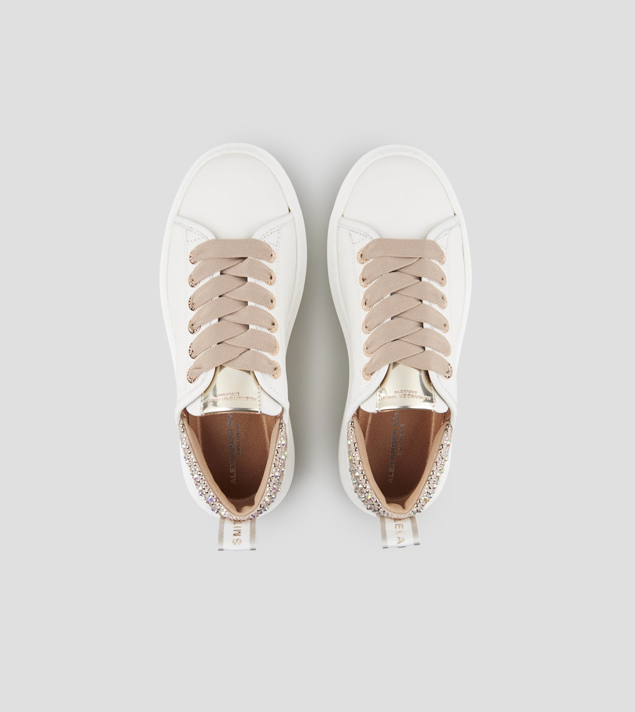 Wembley Donna in pelle bianca e tallone beige con strass Alexander Smith
