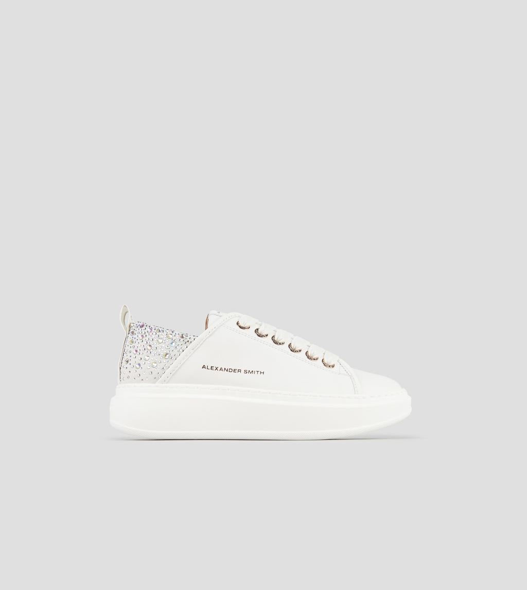 Wembley Donna in pelle bianca e tallone grigio con strass iridescenti Alexander Smith