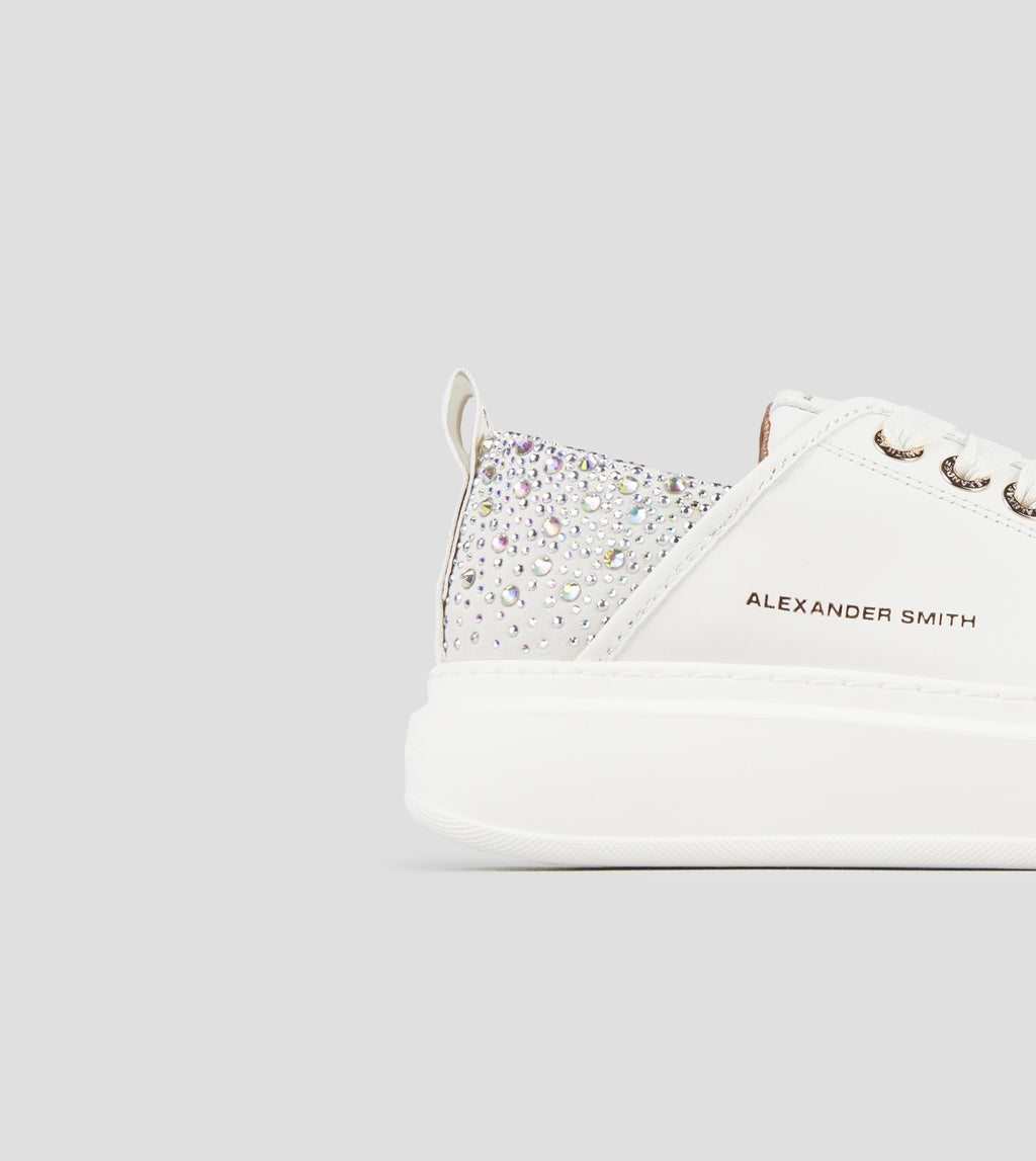 Wembley Donna in pelle bianca e tallone grigio con strass iridescenti Alexander Smith
