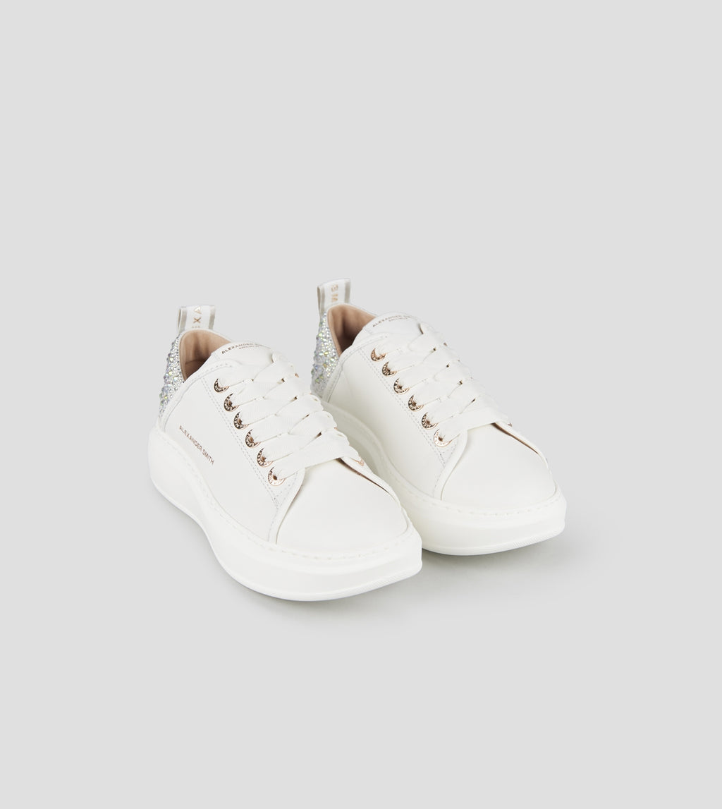 Wembley Donna in pelle bianca e tallone grigio con strass iridescenti Alexander Smith