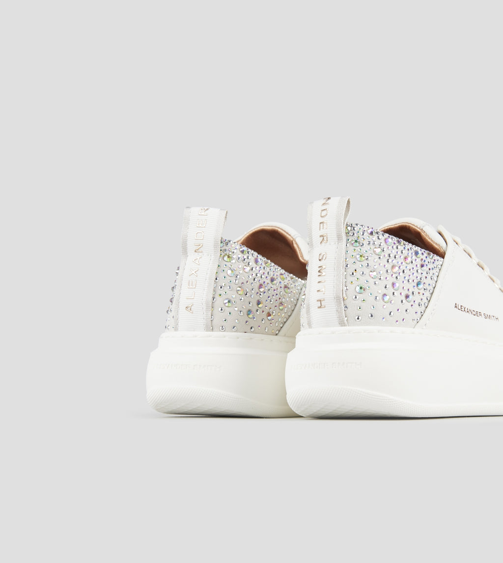Wembley Donna in pelle bianca e tallone grigio con strass iridescenti Alexander Smith